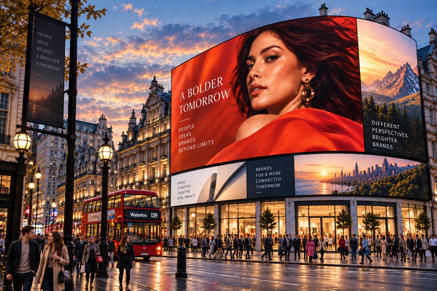 Large format advertising campaign displayed in a busy central London location